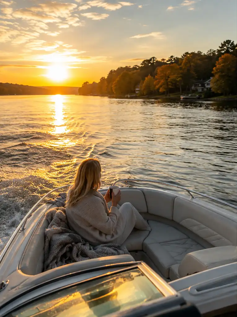 Herbst Bootfahren bietet Ruhe, angenehme Temperaturen und besondere Momente